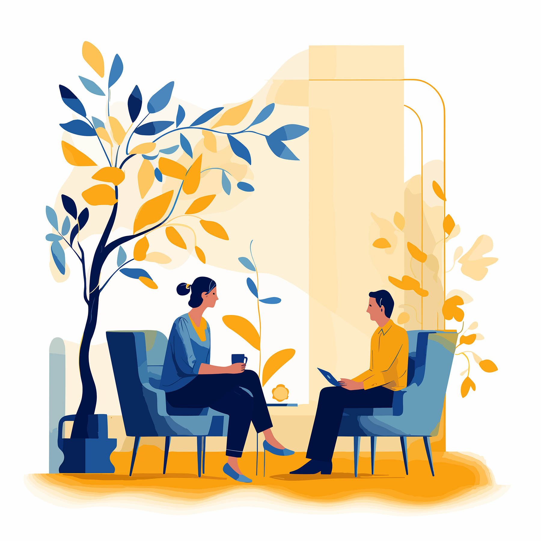 Illustration of a conversation with a psychologist two people in